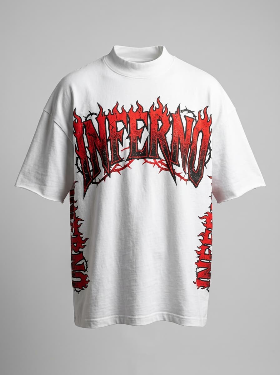 Inferno tee print and silhouette detail